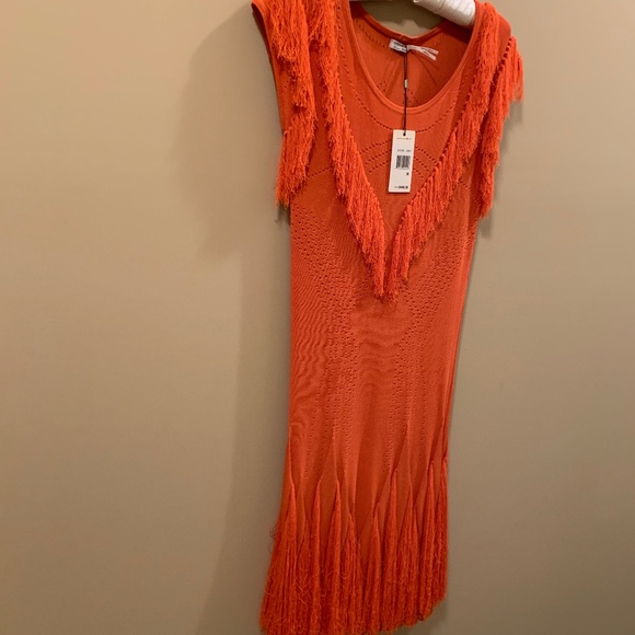 LEON MAX LIMITED EDITION ORANGE COCKTAIL FRINGE DRESS - SIZE M/S - Picture 3 of 14